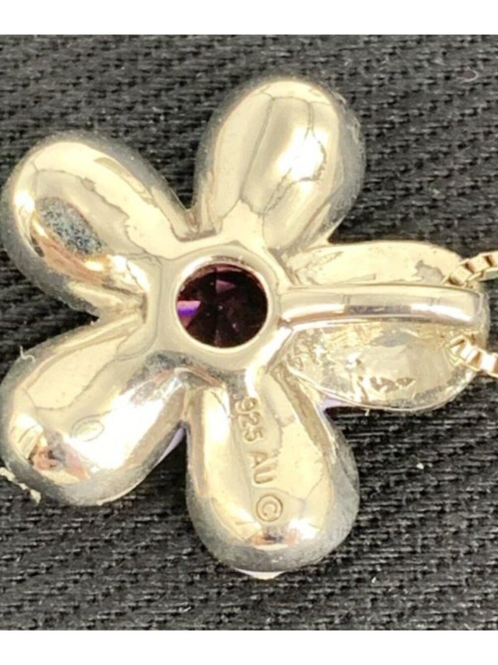 Flower Necklace White Gold 925 Sterling Silver Light Purple Deep Purple Crystals - Picture 4 of 5